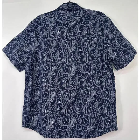 Banana Republic Blue & White Linen Floral Slim Fit Button Up Shirt Size L - Picture 3 of 8